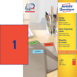 Avery Etiquette couleur, rouge, 210,0 x 297,0 mm, Adhésif permanent