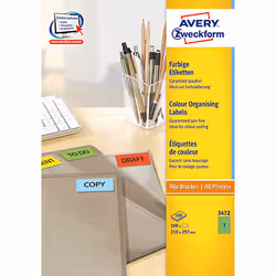 Avery Etiquette couleur, vert, 210,0 x 297,0 mm, Adhésif permanent, Vert, Imprimante d'étiquette adhésive, A4, Papier, Laser/ ...