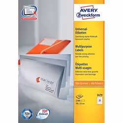 Avery Etiquettes universelles, blanc, 70,0 x 32,0 mm, Adhésif permanent, Blanc, Imprimante d'étiquette adhésive, A4, Papier,  ...