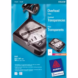Avery 3552, Polyester, Transparent, Laser, A4 (210×297 mm), 100 µm, PVC