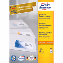 Avery 3657 étiquette auto-collante Rectangle Permanent Blanc 4000 pièce(s)