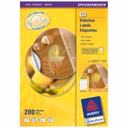 Avery L6043-100, Transparent, CD, Papier, Jet d'encre, 117 x 117mm, 200 pièce(s)