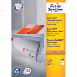 Avery 3658Z, Blanc, Rectangle, 64,6 x 33,8, 2400 pièce(s), 24 pièce(s), 100 feuilles