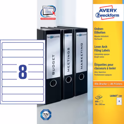 Avery Etiquette dos de classeur, blanc, 192,0 x 34,0 mm, Adhésif permanent, Blanc, Imprimante d'étiquette adhésive, A4, Papie ...
