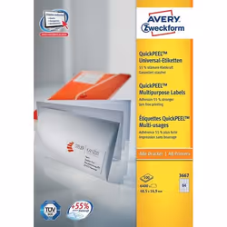 Avery Etiquettes universelles, blanc, 48,5 x 16,9 mm, Adhésif permanent, Blanc, Imprimante d'étiquette adhésive, A4, Papier,  ...