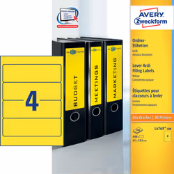 Avery Etiquette dos de classeur, jaune, 192,0 x 61,0 mm, Adhésif permanent, Jaune, Imprimante d'étiquette adhésive, A4, Papie ...