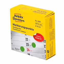 Avery 3855, Vert, Rond, Permanent, Universel, Papier, 1,9 cm