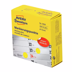 Avery 3856, Jaune, Rond, Permanent, Universel, Papier, 1,9 cm