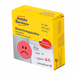 Avery 3859, Rouge, Cercle, Permanent, Papier, 1,9 cm, 250 pièce(s)