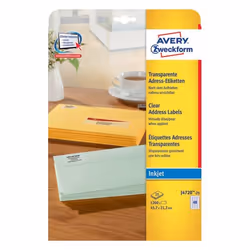 Avery J4720-25, Transparent, Rectangle aux angles arrondis, Permanent, 45,7 x 21,2, A4, Polyester