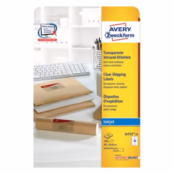Avery J4722-25, Transparent, Rectangle aux angles arrondis, Permanent, 96 x 50.8 mm, A4, Enveloppe