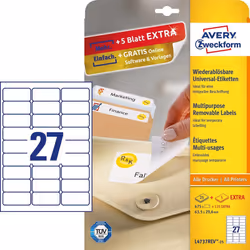 Avery L4737REV-25, Blanc, Rectangle aux angles arrondis, Amovible, DIN A4, Universel, Papier
