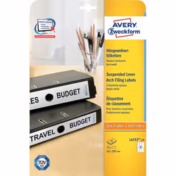 Avery Etiquette dos de classeur, blanc, 63,0 x 297,0 mm, Adhésif permanent, Blanc, Imprimante d'étiquette adhésive, A4, Papie ...