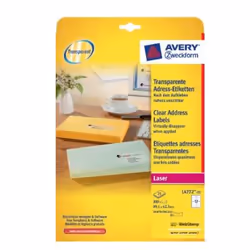 Avery L4772-25, Transparent, Polyester, Laser, 99.1 x 42.3 mm, 300 pièce(s)