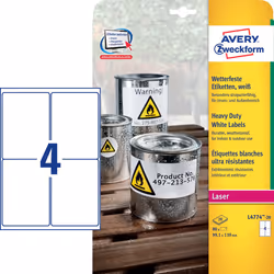 Avery Etiquettes ultra résistantes, blanc, 99,1 x 139,0 mm, Adhésif extra permanent, Blanc, Imprimante d'étiquette adhésive,  ...
