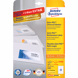 Avery Etiquettes universelles, blanc, 97,0 x 42,3 mm, Adhésif permanent, Blanc, Imprimante d'étiquette adhésive, A4, Papier,  ...