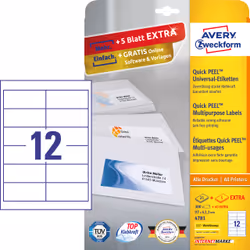 Avery Etiquettes universelles, blanc, 97,0 x 42,3 mm, Adhésif permanent
