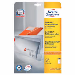 Avery Etiquettes universelles, blanc, 97,0 x 67,7 mm, Adhésif permanent, Blanc, Imprimante d'étiquette adhésive, A4, Papier, ...