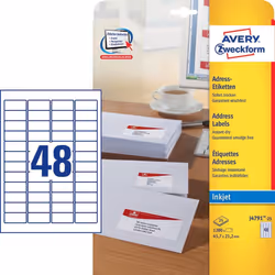 Avery J4791-25 étiquette auto-collante Rectangle aux angles arrondis Permanent Blanc 1200 pièce(s)