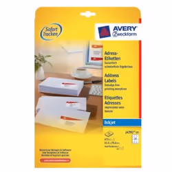 Avery J4792-25, Blanc, Papier, Jet d'encre, 63.5 x 29.6 mm, 675 pièce(s)