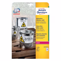 Avery L4716-20, Blanc, Cercle, Permanent, A4, Polyester, Mat