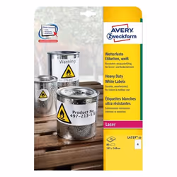 Avery Papier, Folien, Etiketten, Blanc, Imprimante d'étiquette adhésive, A4, Feuille, Polyester, Laser, Permanent