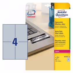 Avery L6134-20, Argent, Imprimante d'étiquette adhésive, A4, Polyester, Laser, Permanent