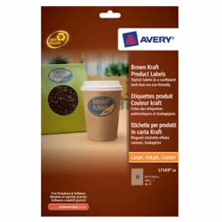 Avery Brown Kraft Product Labels, Marron, Papier, Jet d'encre, 63,5 x 42,3, 360 pièce(s), 20 feuilles