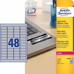Avery Etiquettes transparents ultra-résistantes, argenté, 45,7 x 21,2 mm, Adhésif permanent, Argent, Rectangle aux angles arr ...