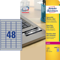 Avery Etiquettes transparents ultra-résistantes, argenté, 45,7 x 21,2 mm, Adhésif permanent