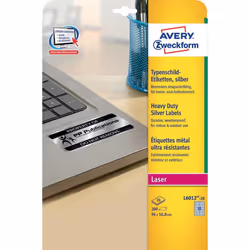 Avery L6012-20, Argent, Rectangle aux angles arrondis, Permanent, 96 x 50.8 mm, A4, Polyester