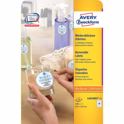 Avery Etiquette produit, blanc, 63,5 x 42,3 mm, Adhésif enlevable, Blanc, Imprimante d'étiquette adhésive, A4, Papier, Laser/ ...