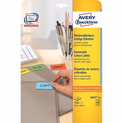 Avery Etiquette mini, jaune, 25,4 x 10,0 mm, Adhésif enlevable, Jaune, Imprimante d'étiquette adhésive, A4, Papier, Laser/a j ...