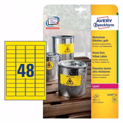 Avery L6103-20, Jaune, Rectangle, Permanent, DIN A4, Polyester, Laser