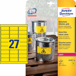 Avery Etiquette ultra-résistante, jaune, 63,5 x 29,6 mm, Jaune, Imprimante d'étiquette adhésive, A4, Polyester, Laser, Perman ...