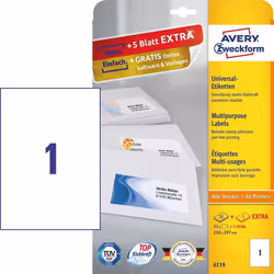 Avery 6119 étiquette auto-collante Rectangle Permanent Blanc 30 pièce(s)