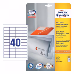 Avery 6126, Blanc, Rectangle, Permanent, Papier, Laser/a jet d'encre, TÜV