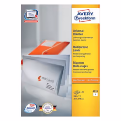 Avery 6135, Blanc, Rectangle, Permanent, A5, Universel, Papier