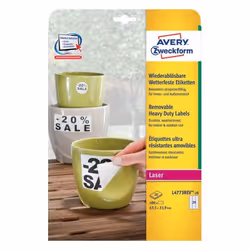 Avery L4773REV-20, Blanc, Rectangle aux angles arrondis, Amovible, 63.5 x 33.9 mm, A4, Polyester