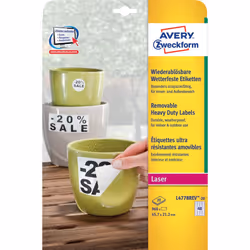 Avery L4778REV-20, Blanc, Rectangle aux angles arrondis, Permanent, Polyester, Mat, -20 - 80 °C