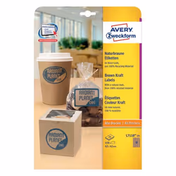 Avery L7110-25, Marron, Rectangle aux angles arrondis, Permanent, 62 x 42 mm, A4, Papier