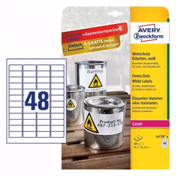 Avery L4778-8, Blanc, Imprimante d'étiquette adhésive, A4, Polyester, Laser, Permanent
