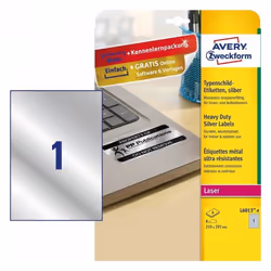 Avery L6013-8, Argent, Imprimante d'étiquette adhésive, A4, Polyester, Laser, Permanent