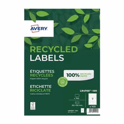 Avery LR4760-100, Blanc, Rectangle, Permanent, A4, Universel, Papier