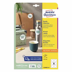 Avery 6229REV-10, Blanc, Rond, Amovible, A4, Papier, Universel