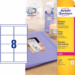Avery Etiquettes brillantes, blanc, 99,1 x 67,7 mm, Adhésif permanent, Blanc, Rectangle aux angles arrondis, Permanent, DIN A ...
