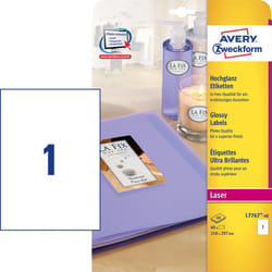 Avery Etiquettes brillantes, blanc, 210,0 x 297,0 mm, Adhésif permanent
