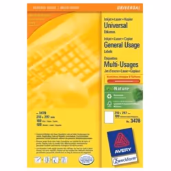 Avery Multi-Function Labels, Blanc, Papier, Laser, 210 x 297, 100 pièce(s), 100 feuilles