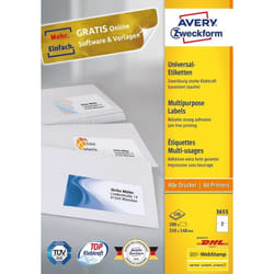 Avery 3655 étiquette auto-collante Rectangle Permanent Blanc 200 pièce(s)