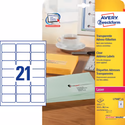 Avery L7560-25, Transparent, Rectangle aux angles arrondis, Permanent, DIN A4, Enveloppe, Polyester